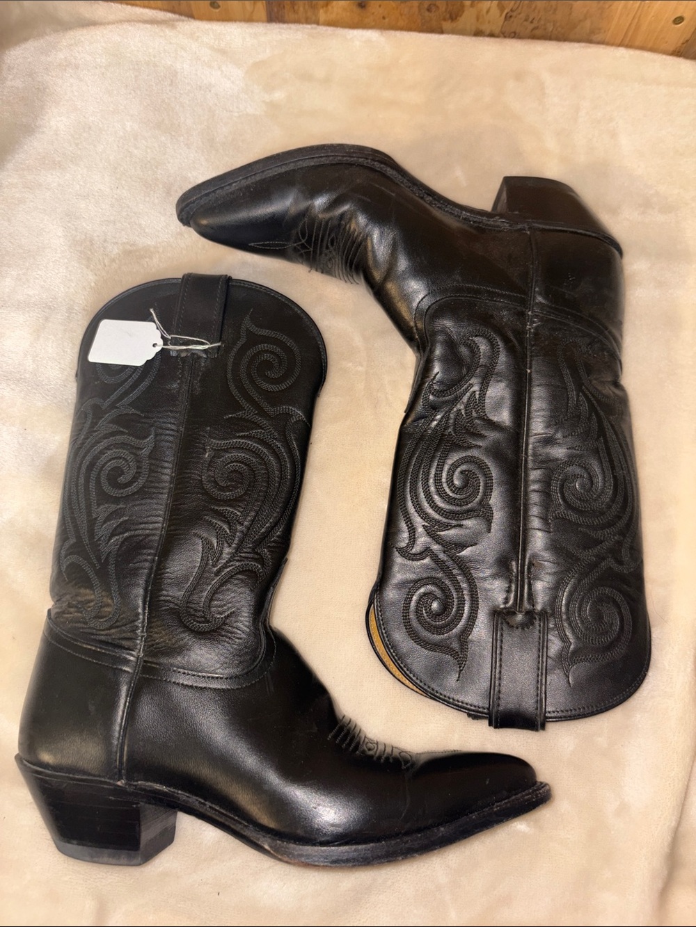 #122 Tony Lama Black Leather Western Ankle Boots